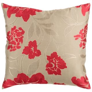 Surya 18" Square Floral Red and Beige Throw Pillow   #V3054