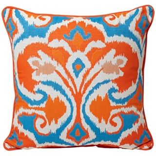 Ikat 18" Square Cyan / Coral Decorative Pillow   #V3428