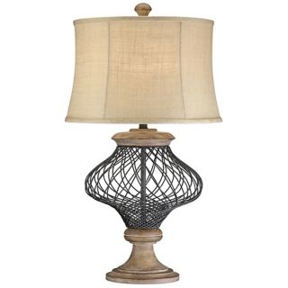 Metal Twist and Weathered Wood Table Lamp   #W6717