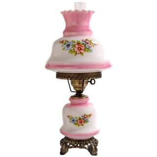 Small Pink Tint Floral Night Light Hurricane Table Lamp   #F7958