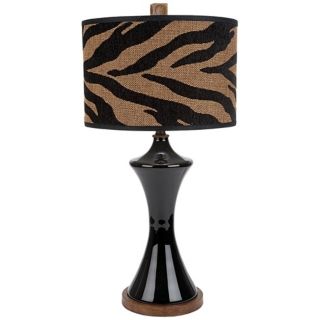 Black Glass with Zebra Print Shade Table Lamp   #T1650