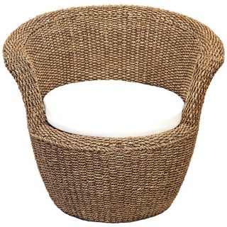 Woven natural rope covering. Round white cushion. 35 wide. 30 high