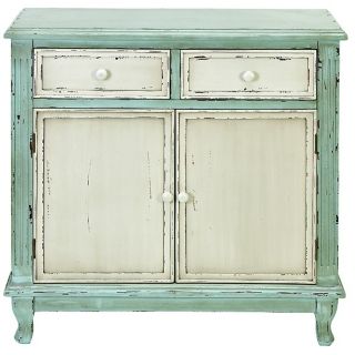 . Distressed finish. 2 drawers. 2 doors. 33 high. 33 wide
