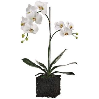 White 32" High Faux Orchids in Black Floral Pot   #W7637