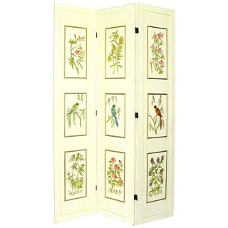 Crackle Flowers and Birds 3 Panel Room Divider Screen   #G7463