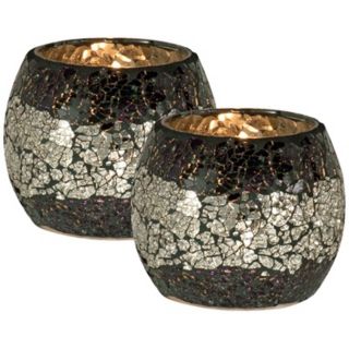 Dale Tiffany Set of 2 Quartz Mosaic Glass Candle Holders   #X5027