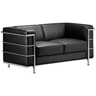 Zuo Fortress Black Leather Cube Arm Chair   #91027
