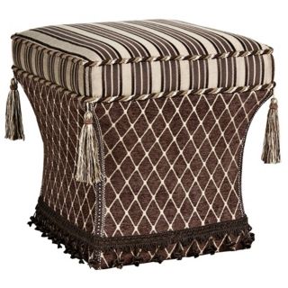 Broderick Stripe and Diamond Tassel Pedestal Ottoman   #U0764