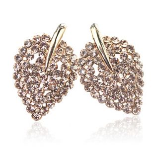 USD $ 17.79   Crystal Studded Small Leaf Earrings,