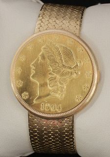 Juvenia 1904 20 Dollar Saint Gaudens Gold Coin Watch with 18K Gold