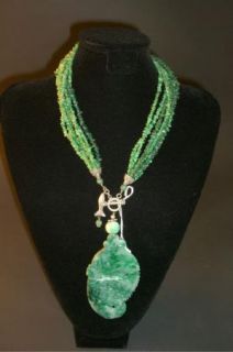 Amy Kahn Russell Emerald Sterling Silver and Carved Jade Necklace