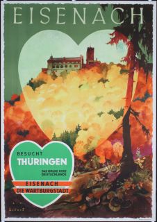 Old 1930s Jupp Wiertz Germany Travel Poster Eisenach