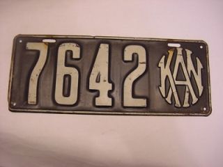 RARE  1916 Kansas License Plate 7642 KAN