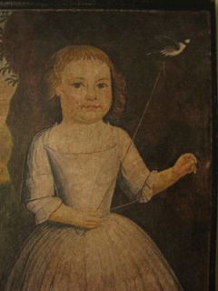 Primitive Portrait of Young Girl with Bird Print on Canvas