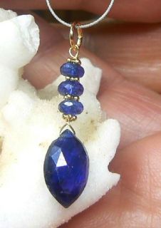 RARE Natural Kashmere Blue Faceted Marquise Kyanite 14k Gold Pendant