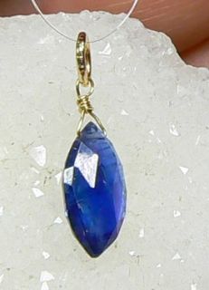 Kashmere Blue Faceted Marquise Kyanite 14k Gold Pendant