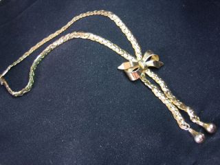 Vtg Karu Gold Tone Bow Heavy Chain Dangle Necklace