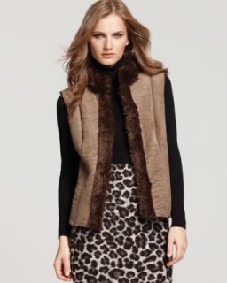 Karen Kane New Brown Faux Fur Trim Sleeveless Outerwear Vest XL BHFO