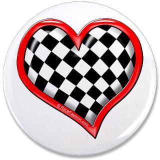 Auto Racing Gifts  Auto Racing Buttons  Checkered Heart Red 3.5