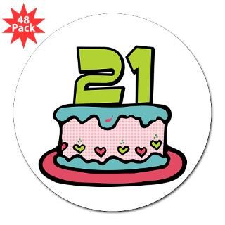 21st Birthday Cake 3 Lapel Sticker (48 pk)