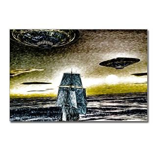 Sailing Ship and the UFOs 2 Postcards (Package