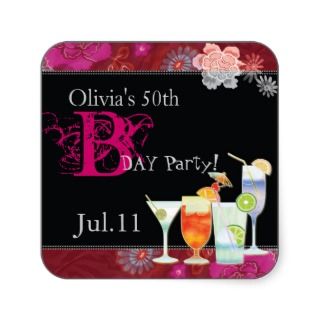 Tropical Cocktails Birthday Party Favors Sticker