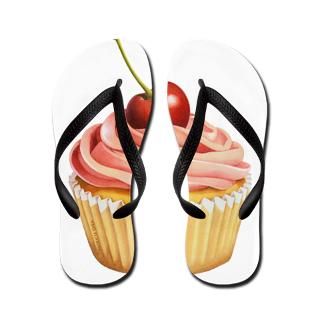 Art Gifts  Art Bathroom  Pink Cupcake with Cherry Flip Flops