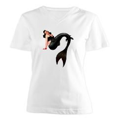 Gothic Mermaid Pin Up Girl Womens V Neck T Shirt