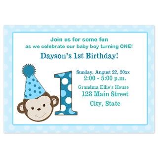 > Birthdays Flat Cards > First Birthday Cute Boy Monkey Invitation