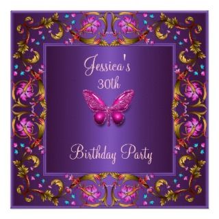 Purple Butterfly Birthday Party Invitations, Announcements, & Invites