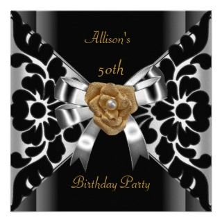 40th Birthday Party Supplies on 50th Birthday Party Black Silver Gold Personalized Announcement