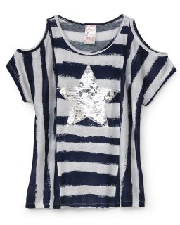 Shoulder Striped Tee with Sequin Star   Sizes 7 12