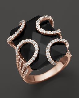 Diamond and Onyx Ring in 14K Rose Gold, 1.15 ct.tw.