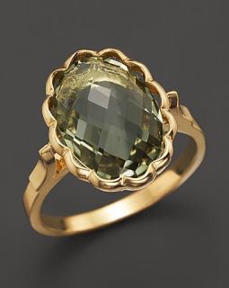 14K Yellow Gold Genuine Briolette Cut Green Amethyst Ring