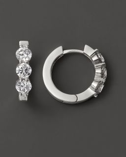 Diamond Three Stone Hoop Earrings in 18 Kt. White Gold, 1.75 ct. t.w