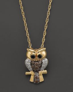 Owl Pendant Necklace in 14K Yellow Gold, .25 ct. t.w.