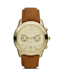 Michael Kors Ladies Shiny Gold Watch on Leather Strap, 41mm