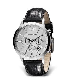 Emporio Armani Round Chronograph Watch with Black Strap, 43mm