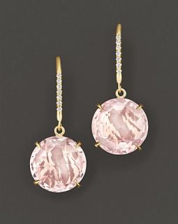 Carelle Pavé Diamond and Rose Quartz 18K Yellow Gold Earrings