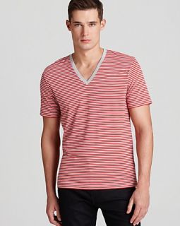 hugo dredoso stripe v neck tee price $ 65 00 color red size select