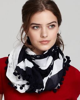 scarf with poms price $ 155 00 color navy ivory quantity 1 2 3 4 5