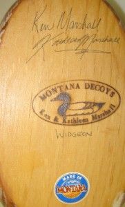 Montana Decoys Ken Kathleen Marshall Signed Hand Carved Wooden Widgeon