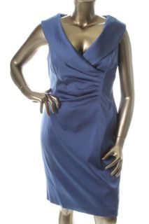 Kay Unger New Blue Shawl Collar V Neck Pleated Cocktail Evening Dress