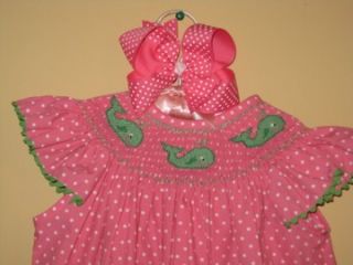 Kellys Kids Smocked Whale Pink Polka Dot Bishop Dress, size xxs/2t