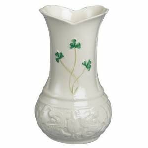 Belleek 6 Kerry Vase w Handpainted Shamrocks