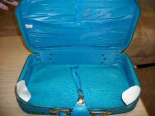 Vintage Sm. Suitcase Luggage Handbag MOD Fabric Turquoise Paisley