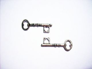 Silver Skeleton Keys with Hearts Vintage Style Wholesale Charms