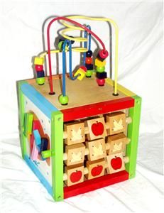 Kidconnection Wooden Kids Mini Activity Cube Toy Bead Maze