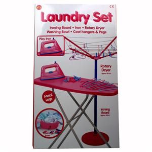 Girls Kids Pink Toy Ironing Board Iron Washing Bowl Dryer Hangers Play