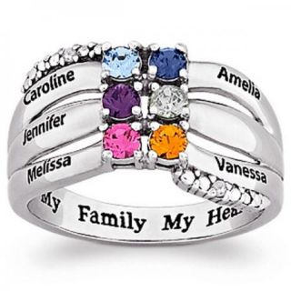 Silvertone Mothers Name Round Birthstone Ring Up to 6 Stones